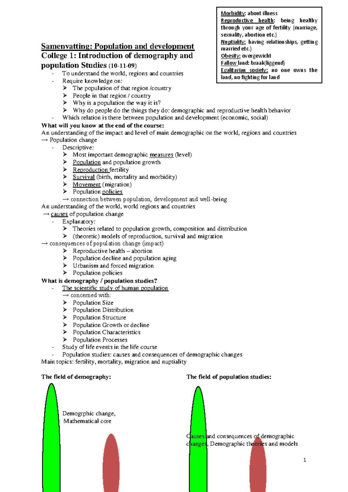 Population and Development Summary: Lecture 1 (College Course ...