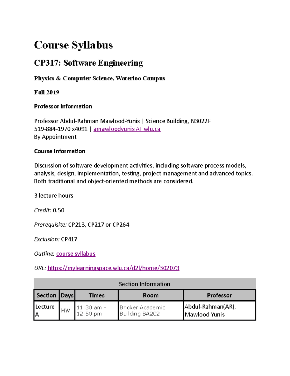 CP317 Fall 2019 Course Syllabus for Software Engineering - Studocu