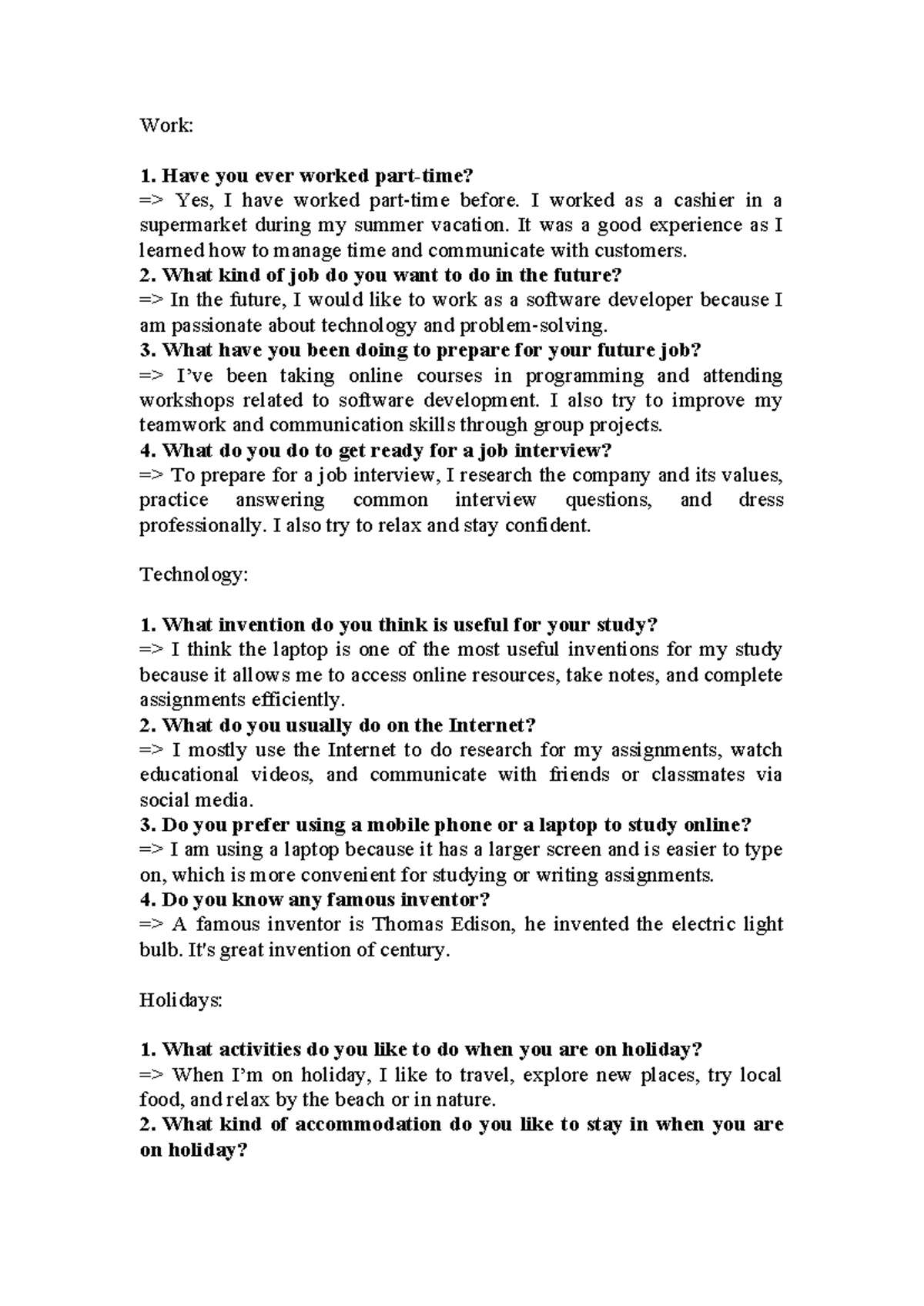 Speaking Part 1 Study Notes - 123 - Studocu
