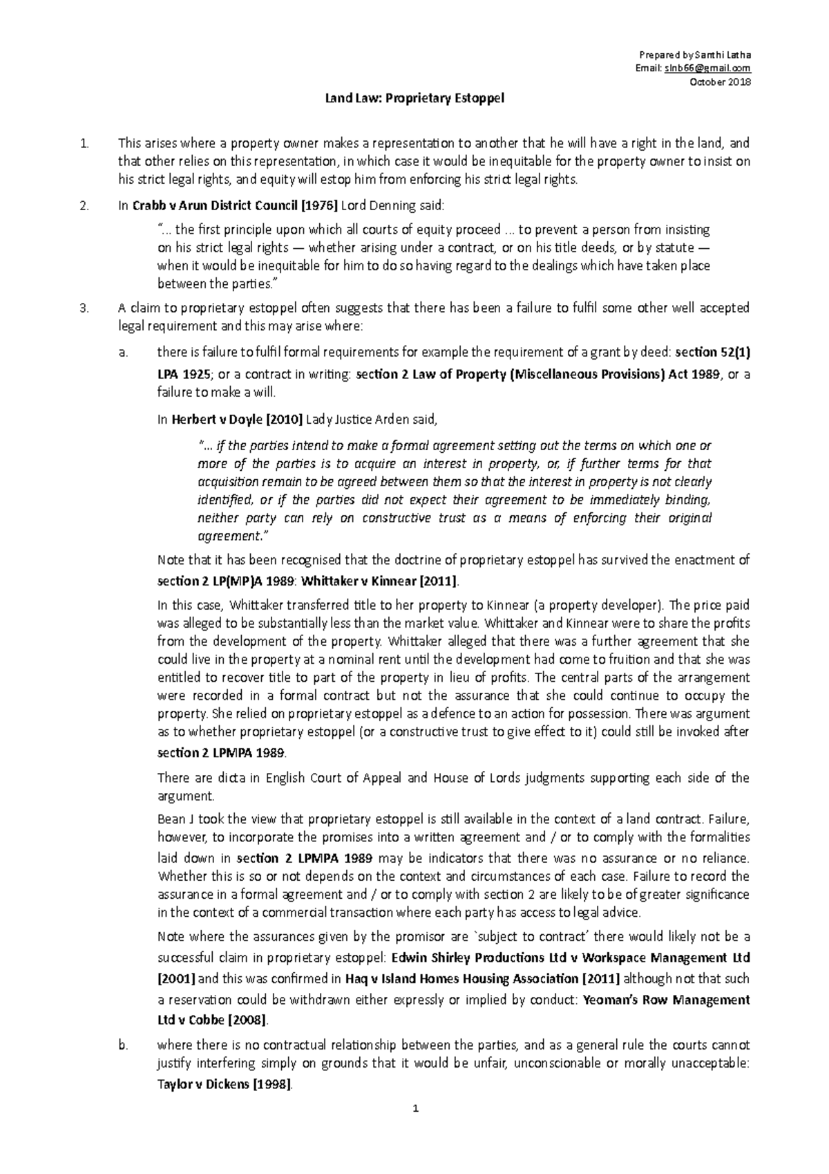 Proprietary Estoppel in Land Law: Key Case Analyses and Principles ...