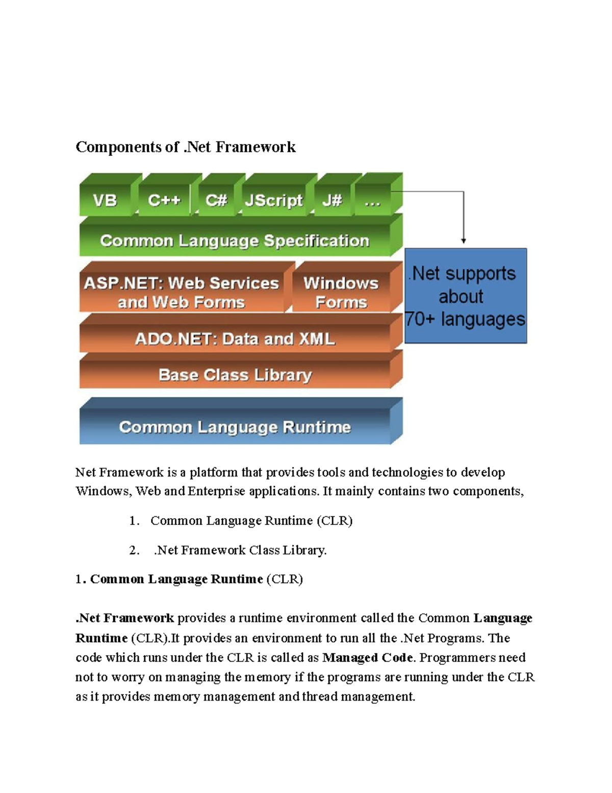 Components of .NET Framework: CLR & Class Library Overview - Studocu