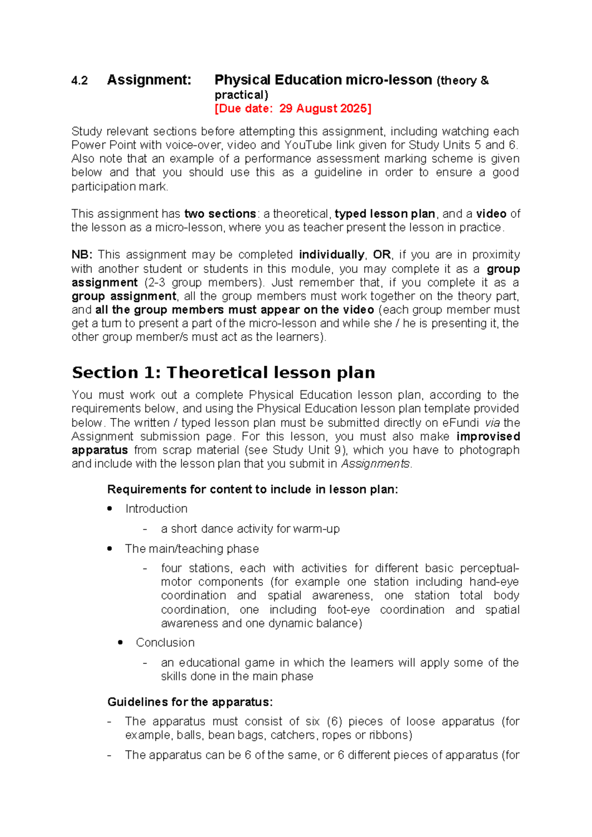 Physical Education Micro-Lesson Plan & Video Assignment (RLSP 371 ...