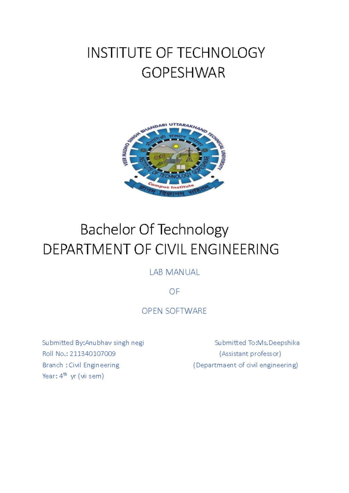 AutoCAD Practical Lab Manual - Civil Engineering B.Tech VII Sem - Studocu