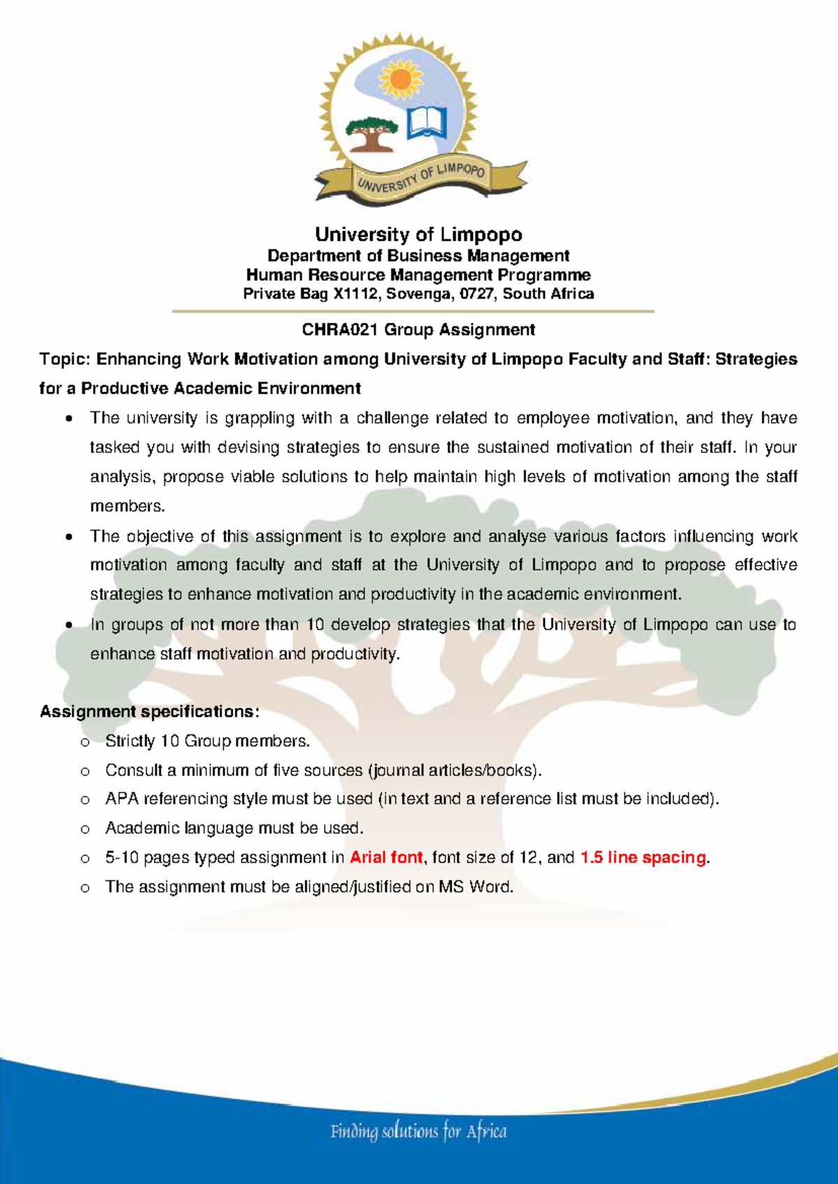 CHRA021 Group Assignment: Strategies to Enhance Staff Motivation at UL ...