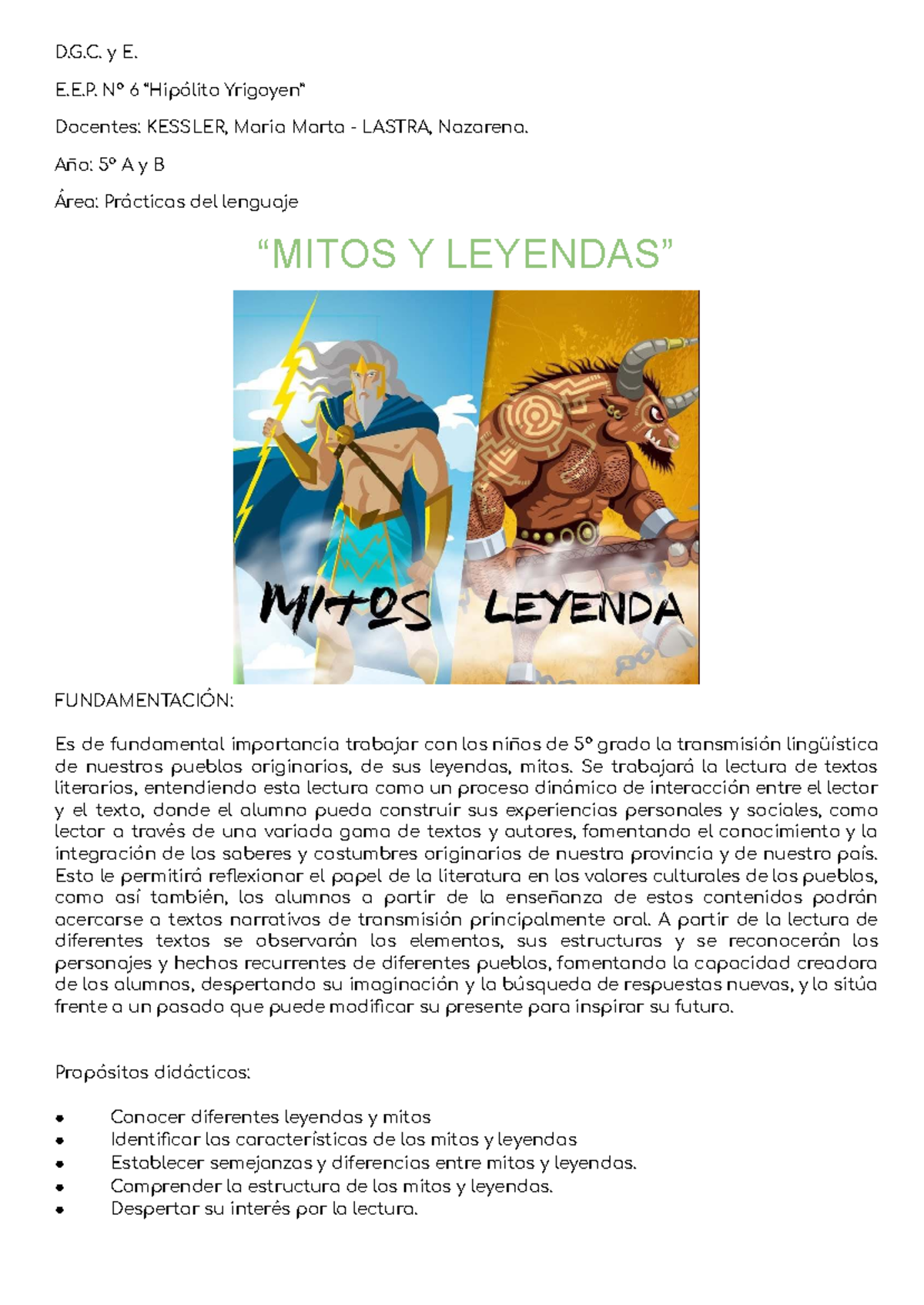 5to A y B: Secuencia de Mitos y Leyendas en Prácticas del Lenguaje - Document Preview