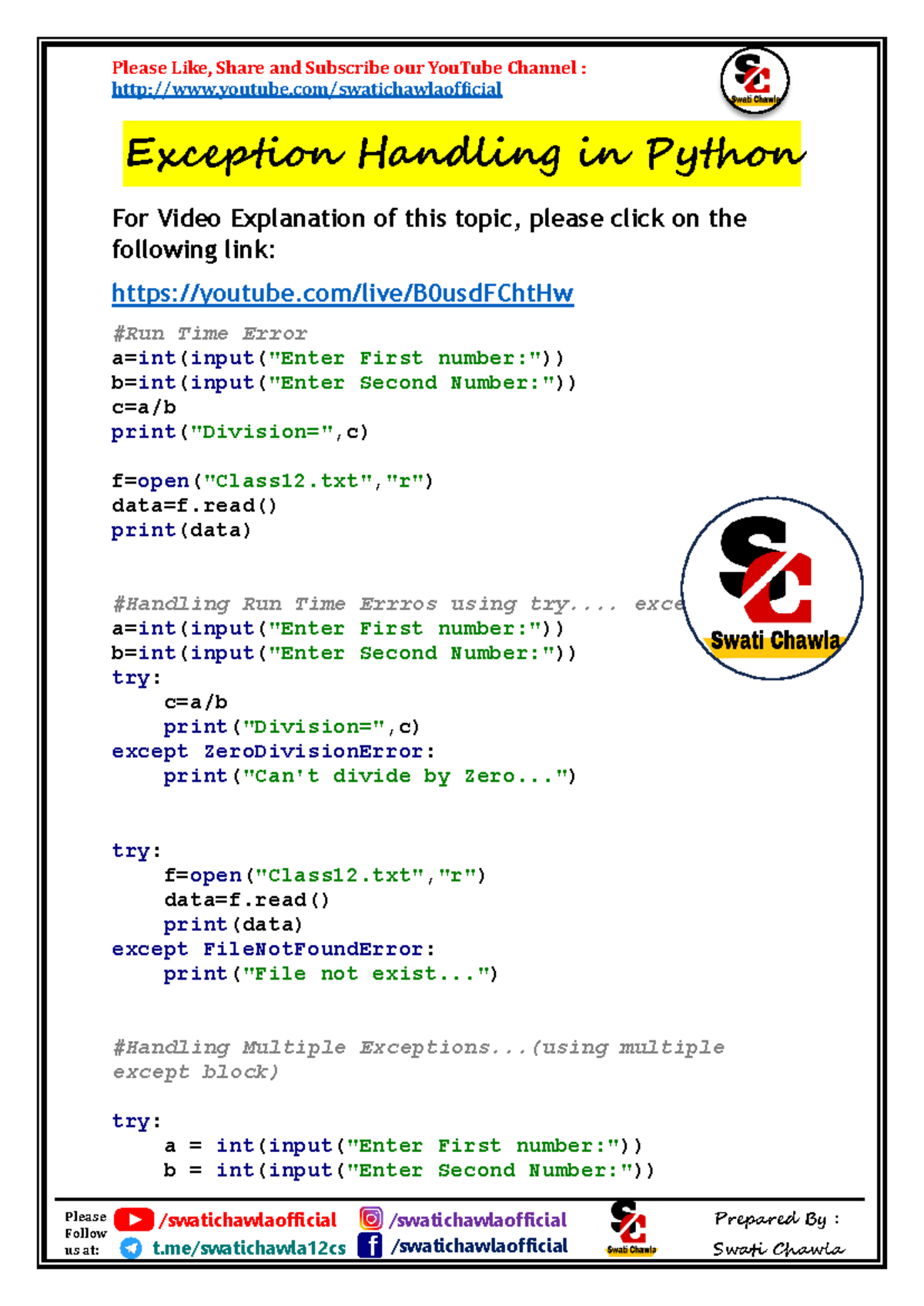 March 17 (Exception Handling in Python) - Copy - youtube ...