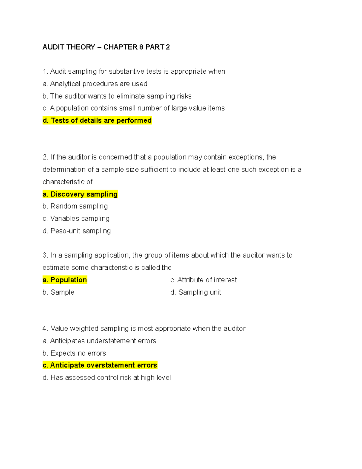 Audit Theory – Chapter 8: Substantive Tests & Sampling Methods - Studocu