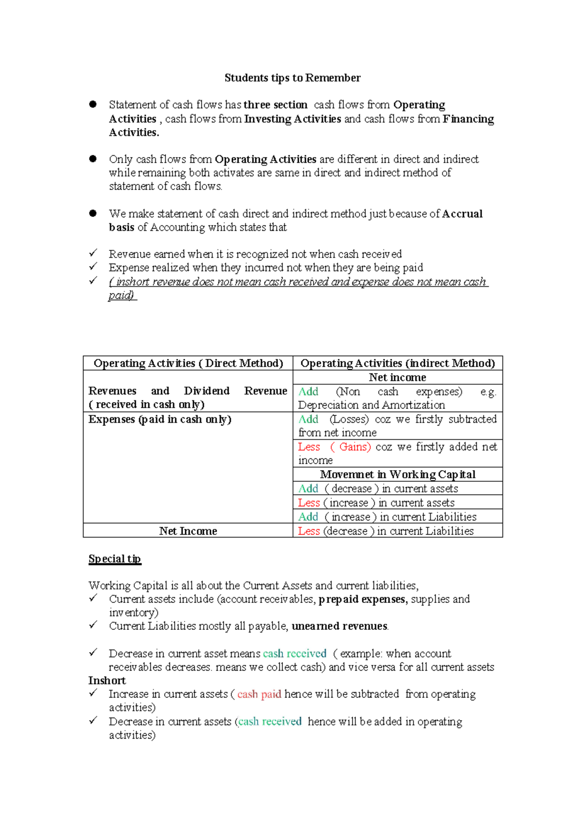 Students tips to Remember.docx Cash flow statement - Students tips to ...