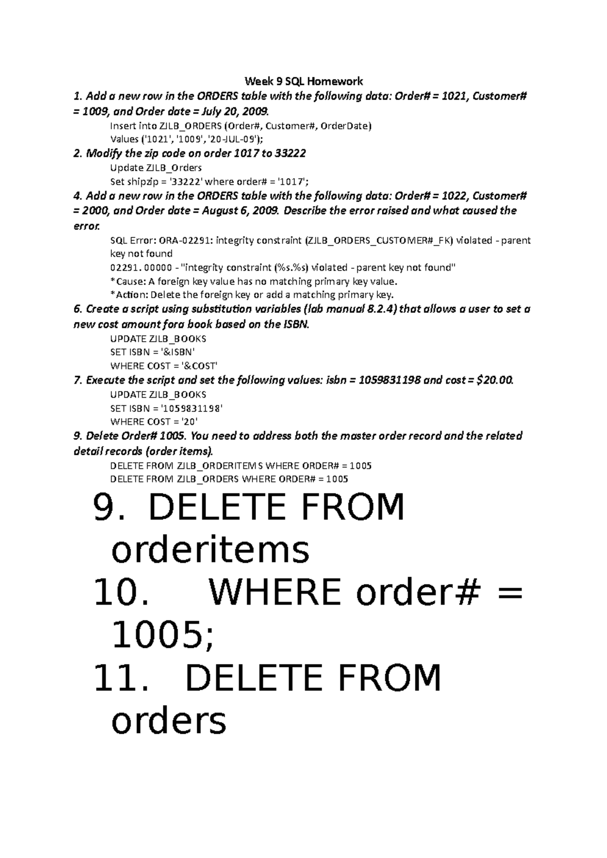 Week 9 SQL Homework: Data Manipulation and Error Handling Guide - Studocu
