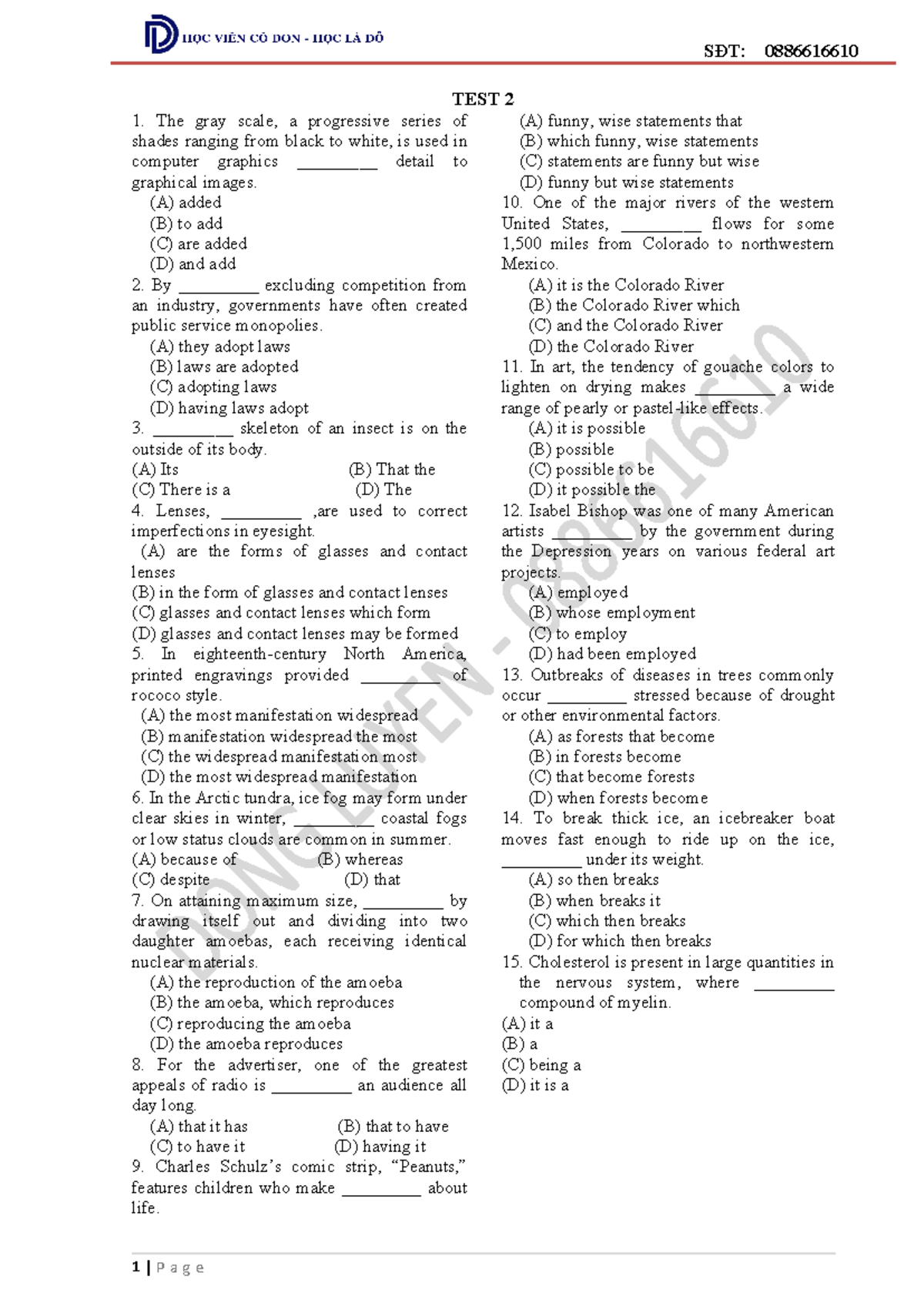 T2-T6 - Test Ets: Questions on English Grammar and Structure - Studocu
