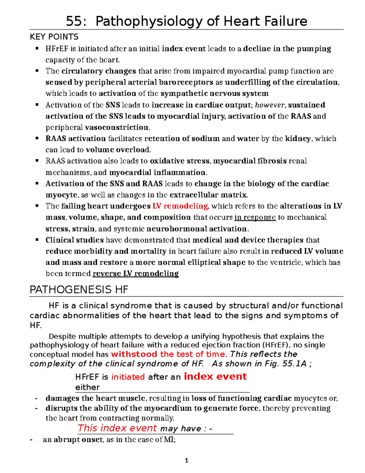 55: Key Points on Pathophysiology of Heart Failure (HFrEF) - Studocu