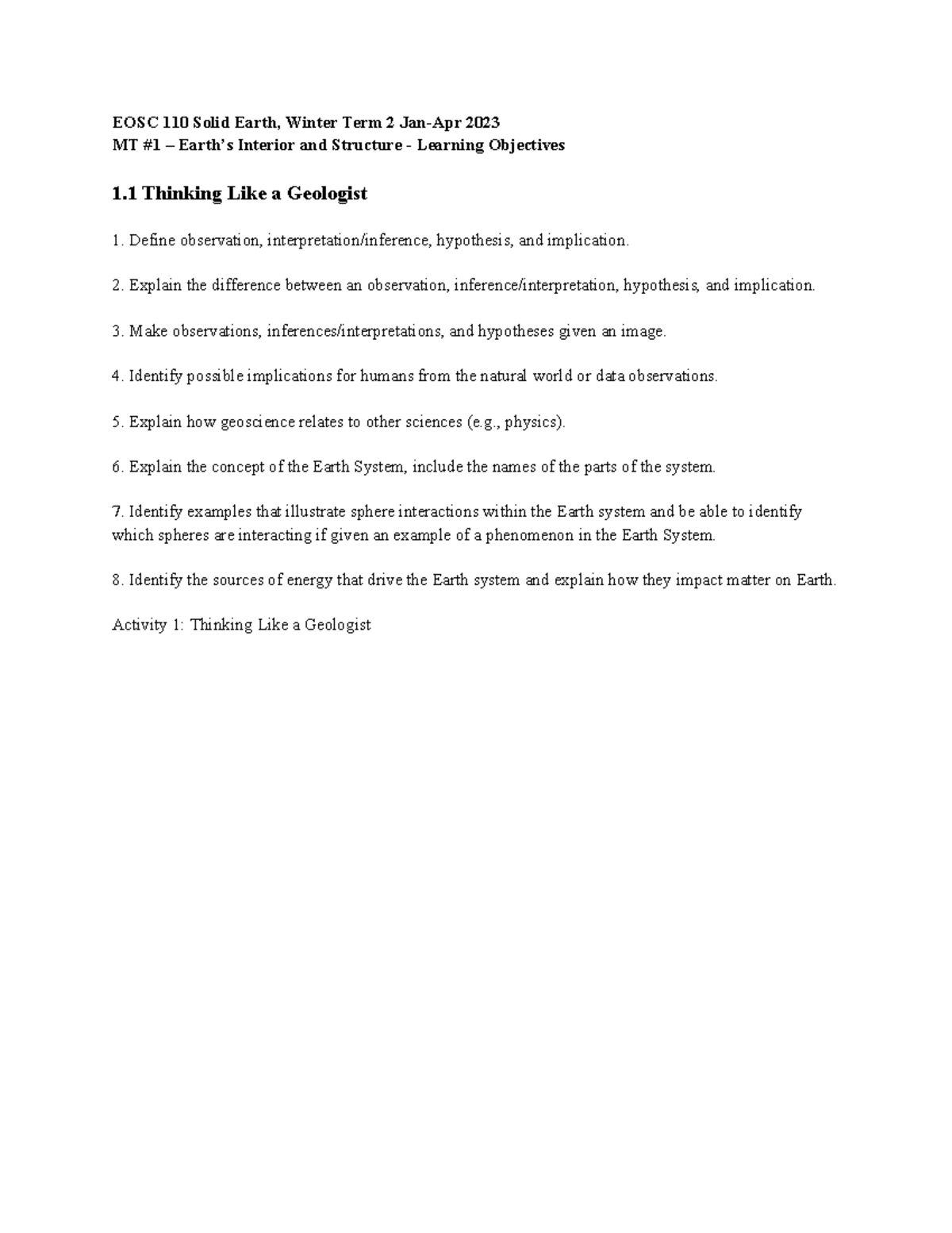 Midterm 1 Study Guide for EOSC 110: Earth's Interior & Tectonics - Studocu