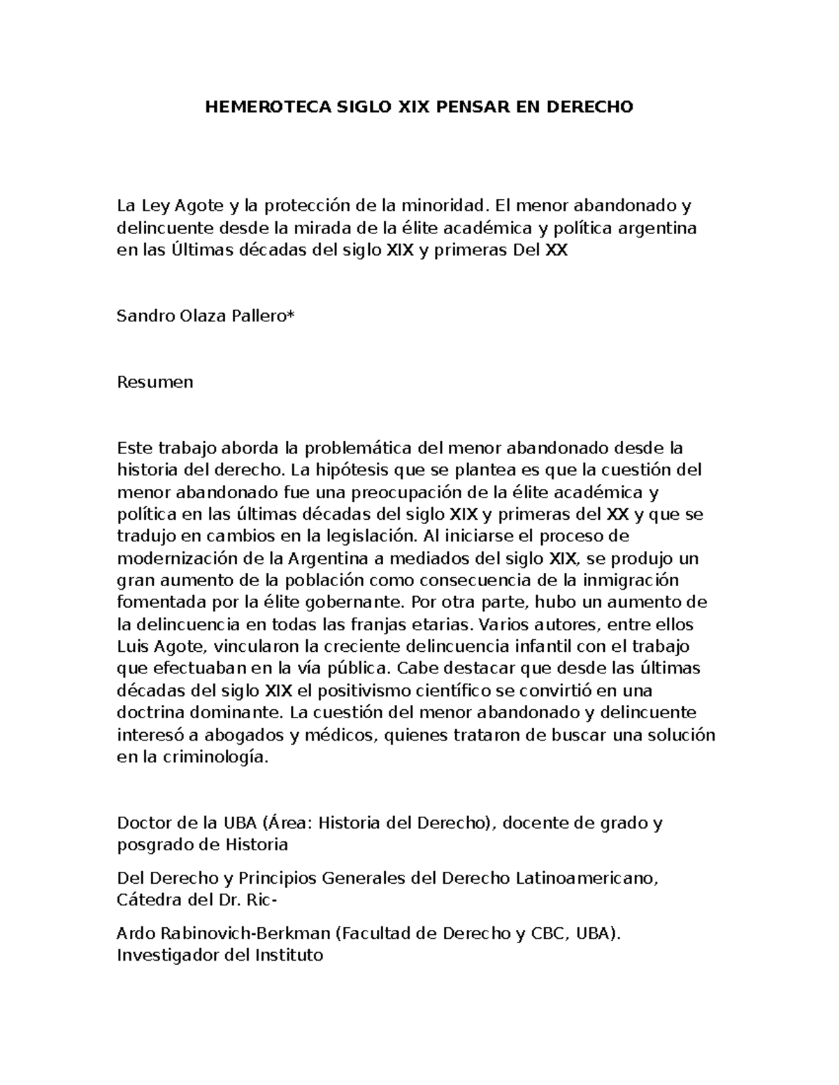 HEM 115: La Ley Agote y la Protección de Menores en el Siglo XIX - Studocu