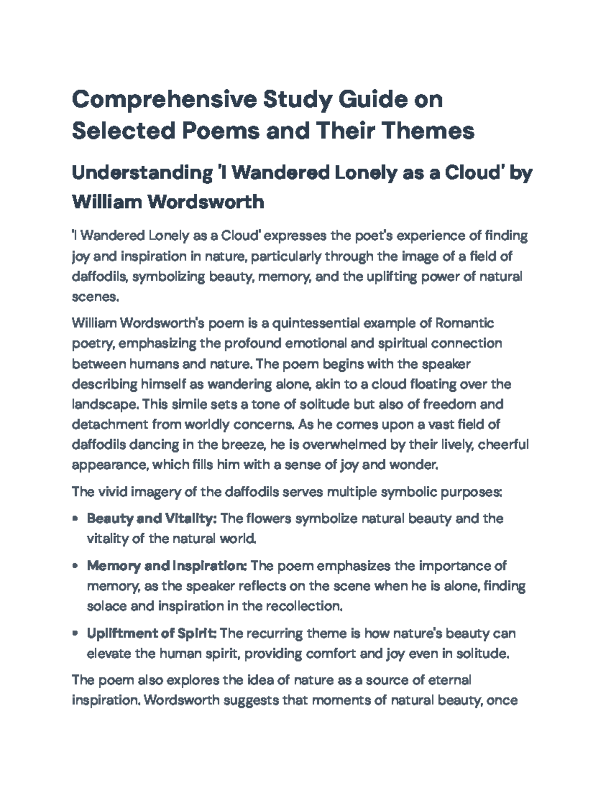 Comprehensive Study Guide on Thematic Analysis of Selected Poems - Studocu