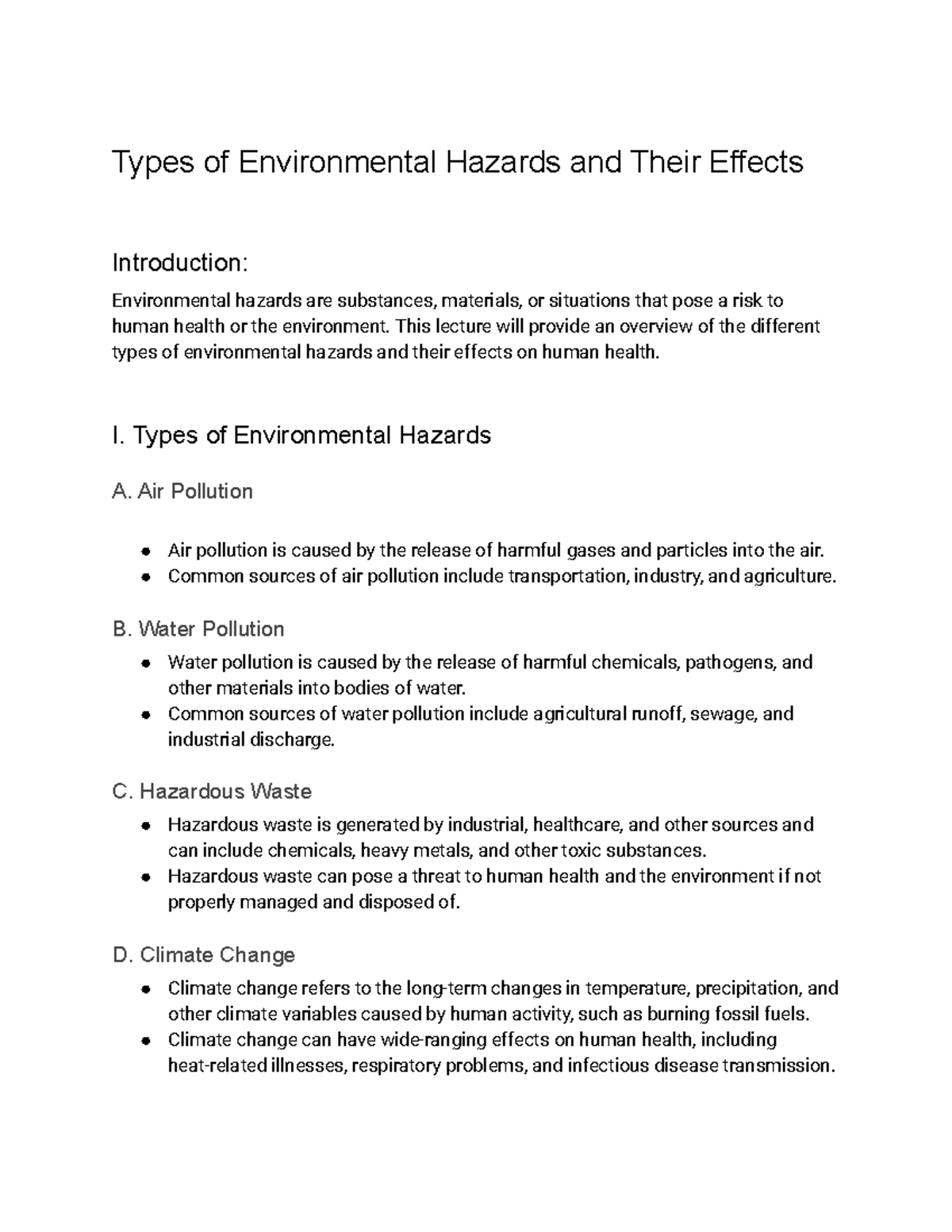 HLE-1150 Lecture 23: Environmental Hazards & Their Health Effects - Studocu
