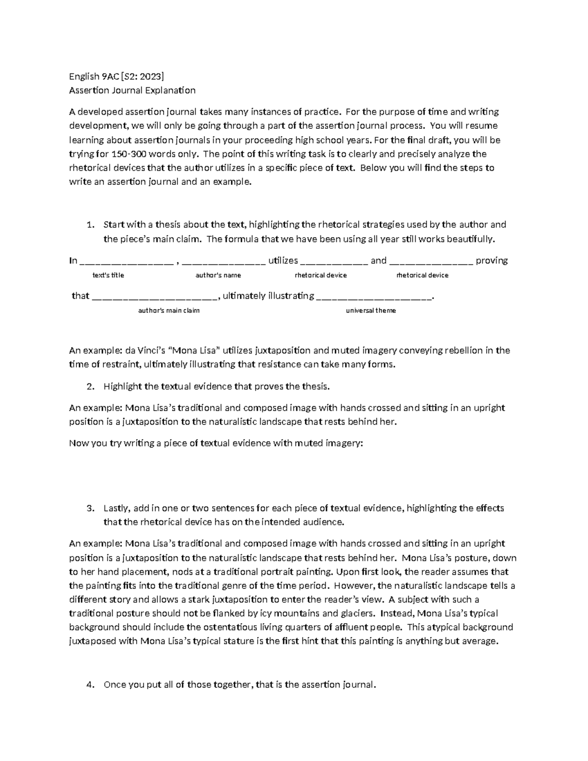 9AC Assertion Journal Guidance for Analyzing Rhetorical Devices - Studocu