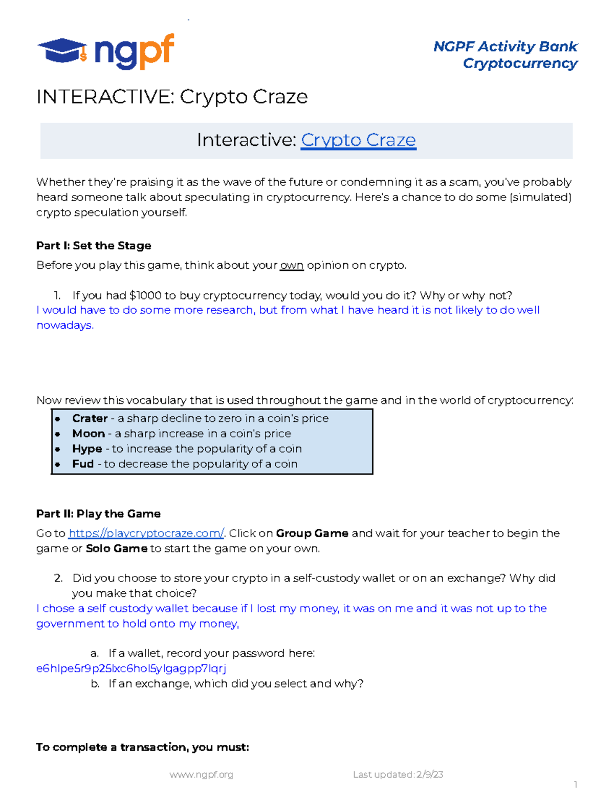 NGPF Activity: Interactive Crypto Craze Gameplay Experience - Studocu