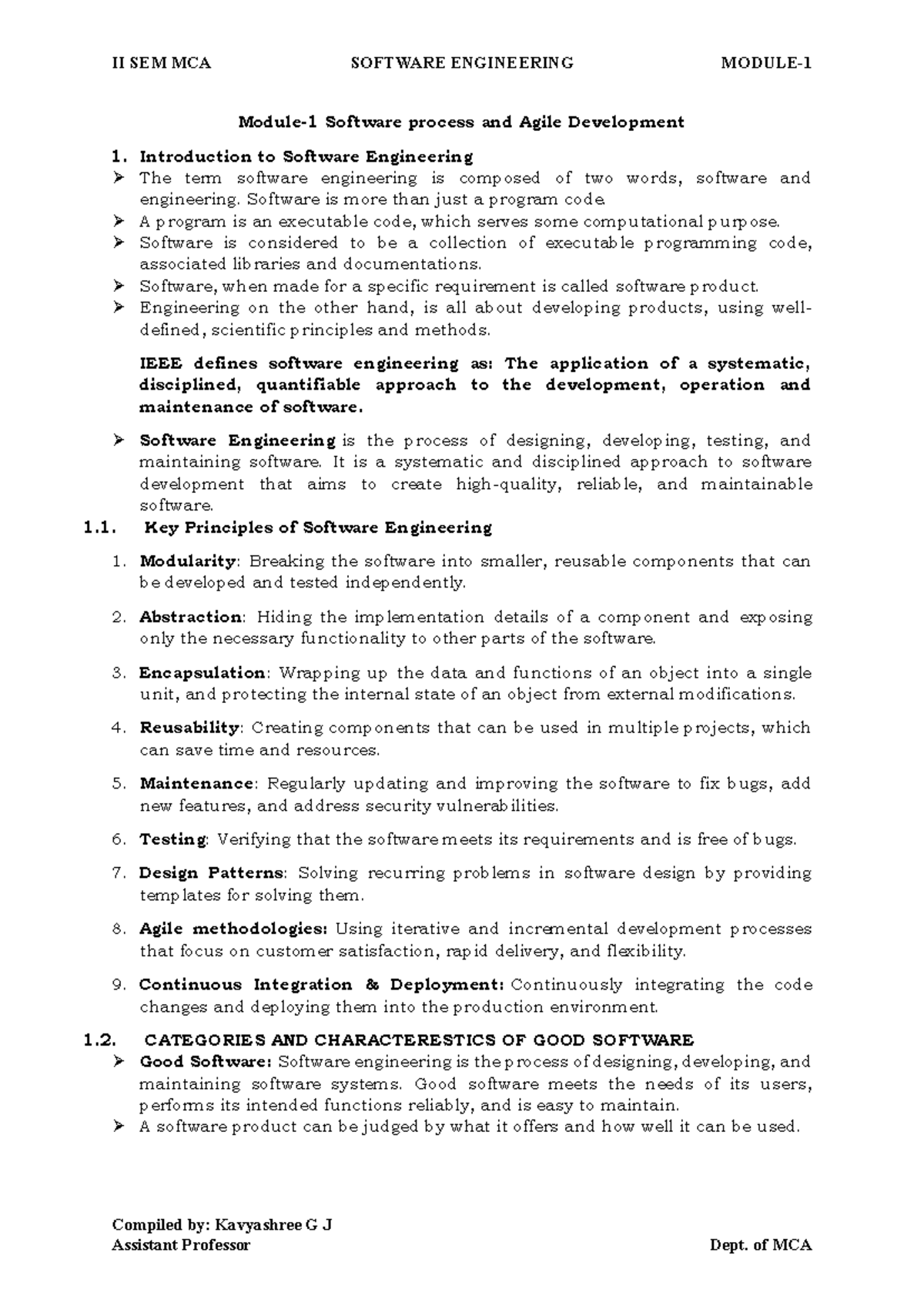 II SEM MCA SOFTWARE ENGINEERING: Software Process & Agile Development ...