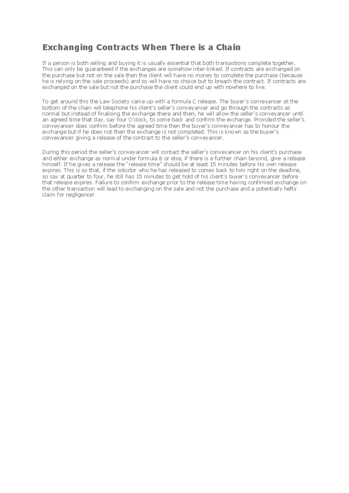 Exchanging Contracts in a Chain: Legal Implications and Process - Studocu