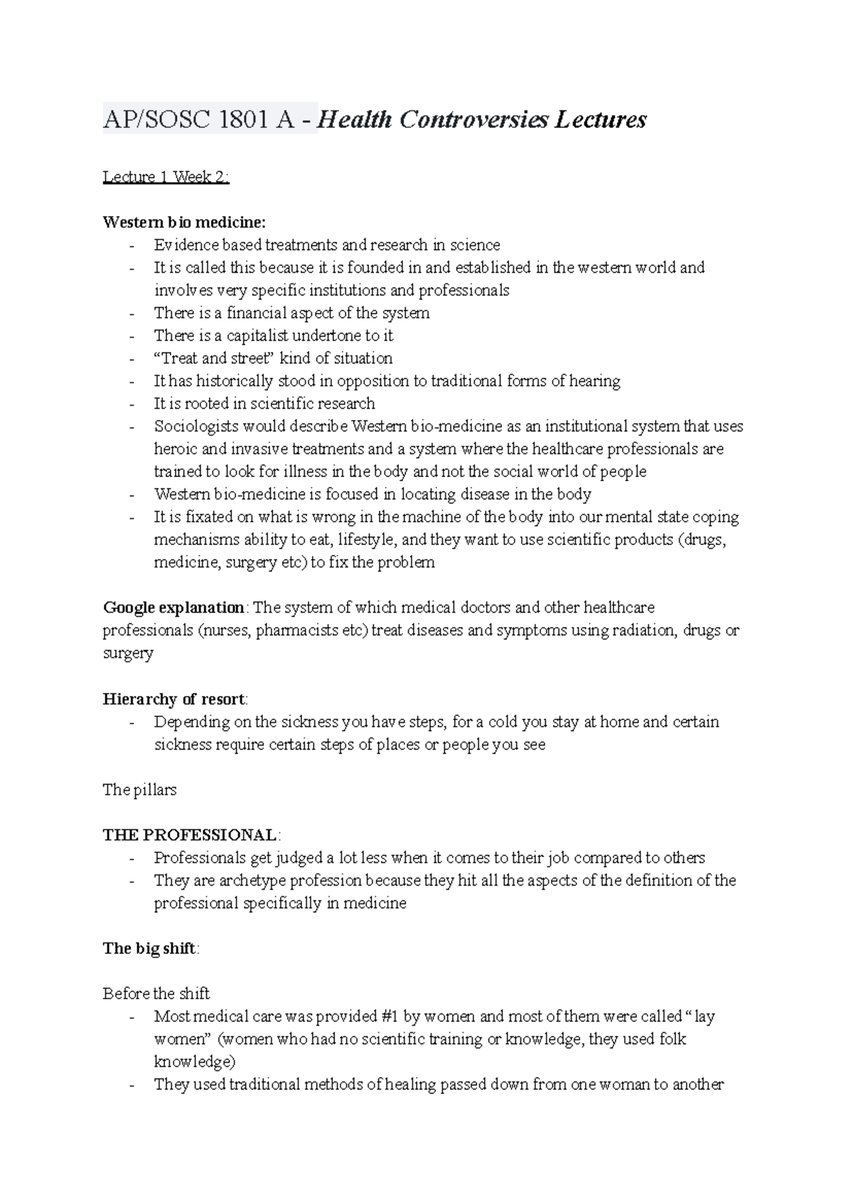 AP/SOSC 1801 A - Health Controversies Lecture 1 Notes - Studocu