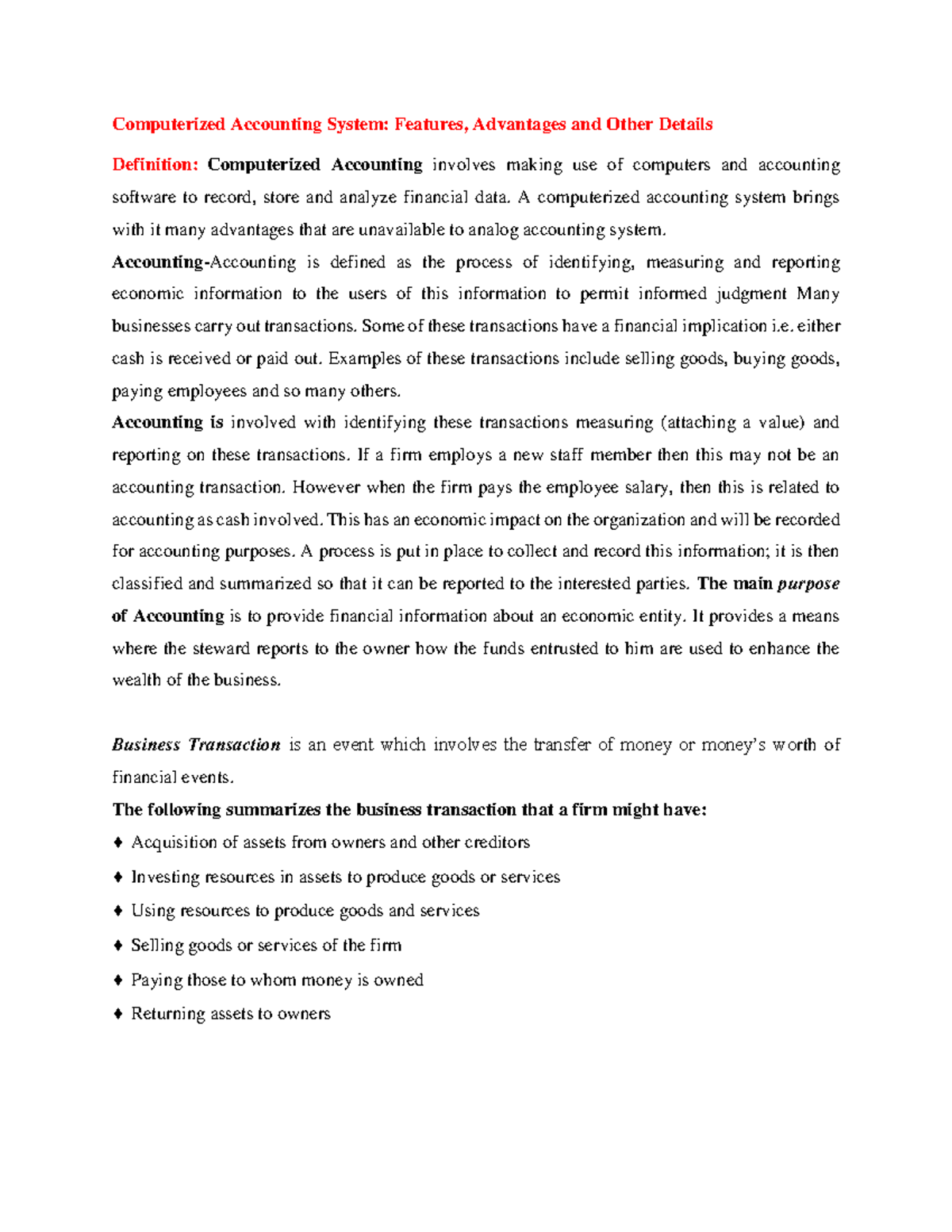 CACC 301: Introduction to Computerized Accounting System Notes - Studocu