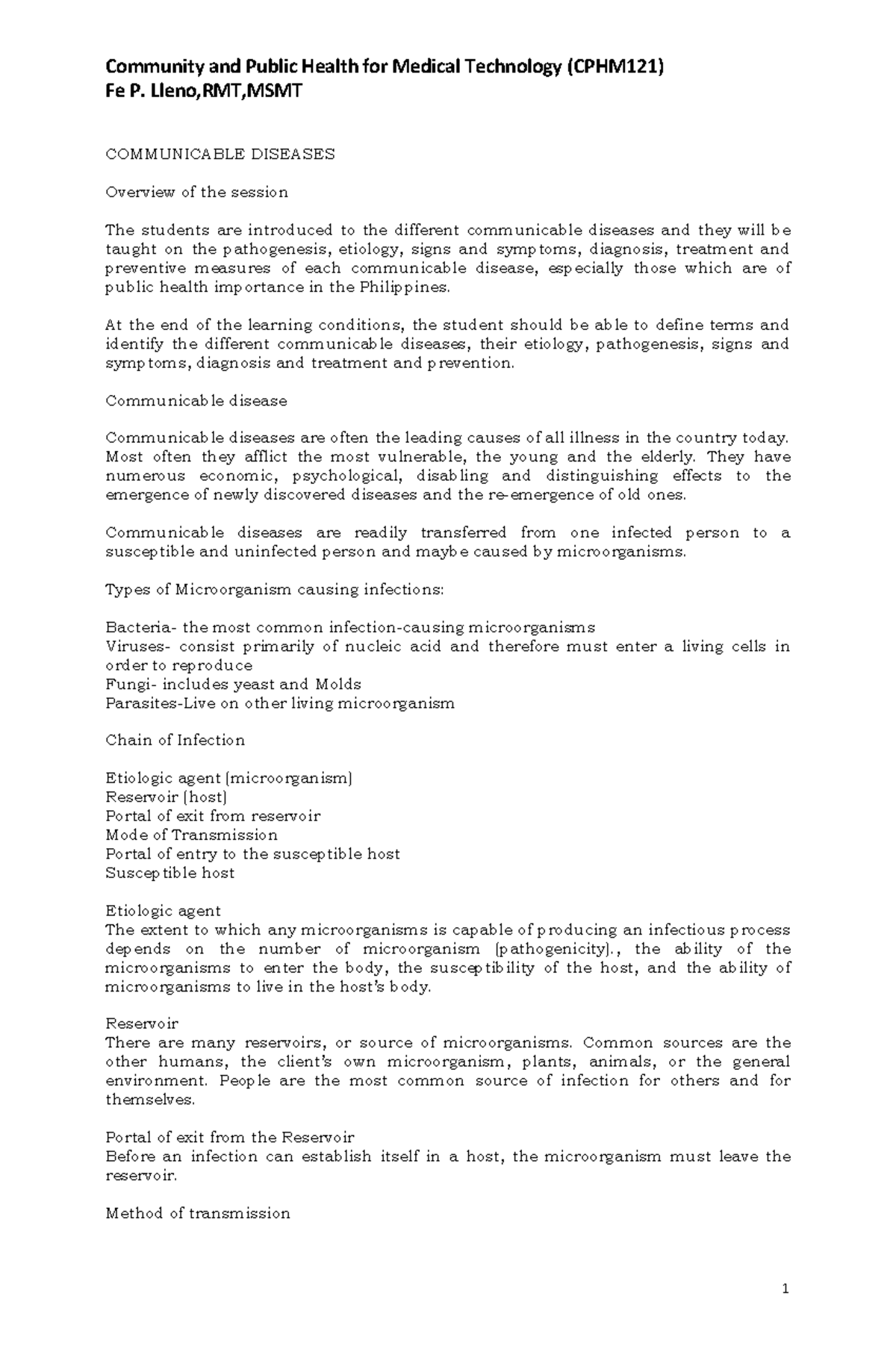 Community and Public Health for Medical Technology (CPHM121) - Summary ...