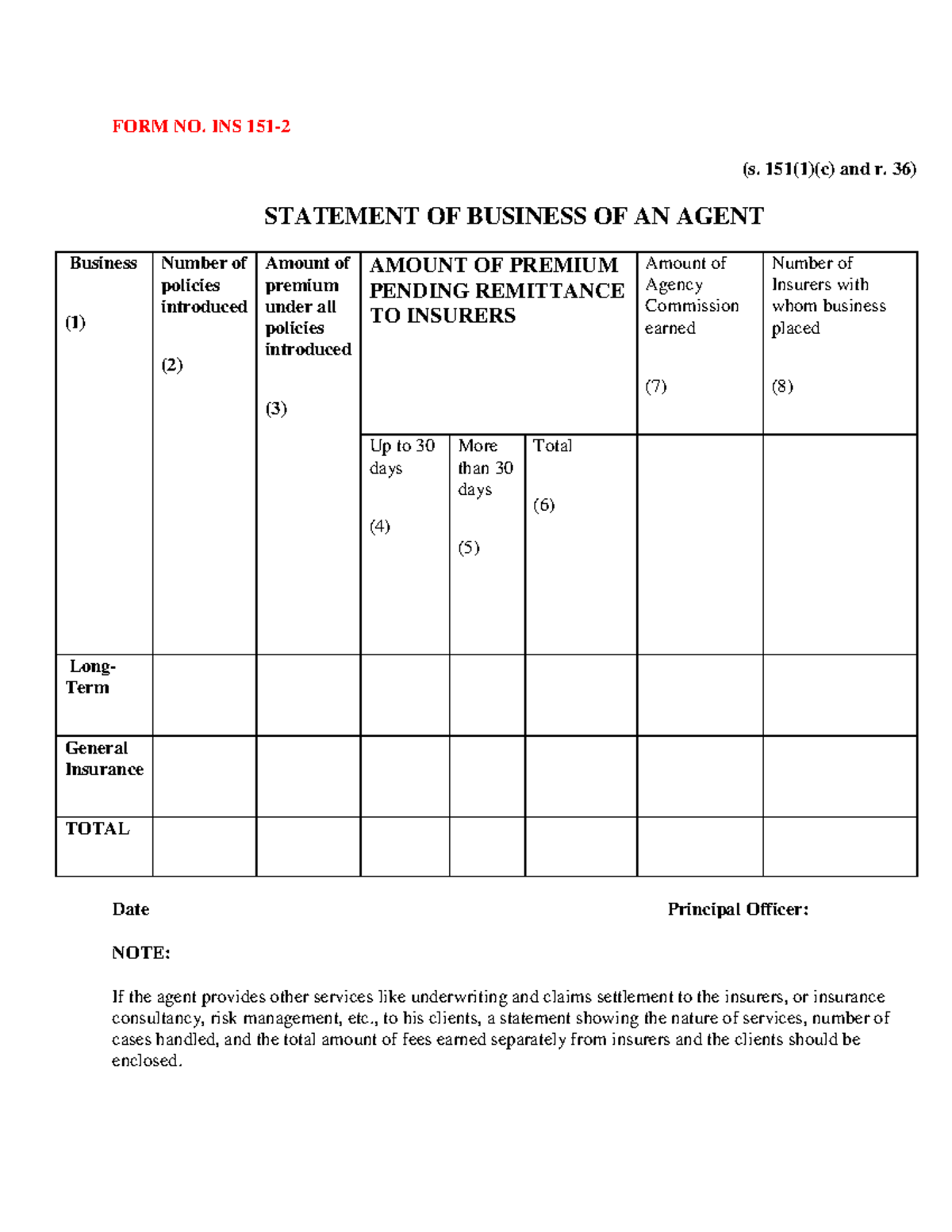 FORM INS - Business Management Statement for Agents - Studocu