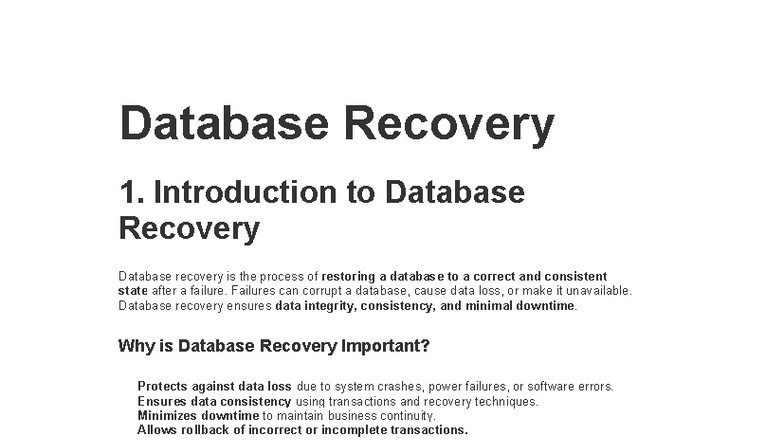 Database Recovery Techniques and Importance: An Overview - Studocu