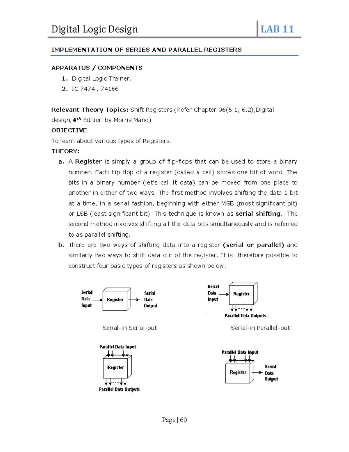Digital Logic Design LAB 11: Series & Parallel Registers Implementation ...
