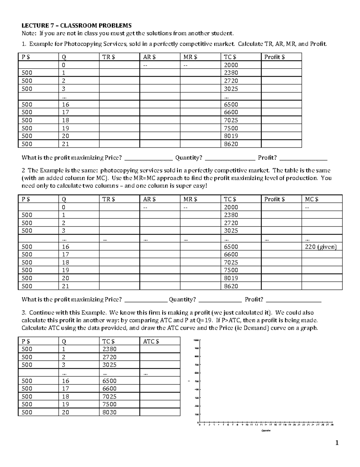 Econ problems - examples to help study for econ 100 exam - 1 LECTURE 7 ...