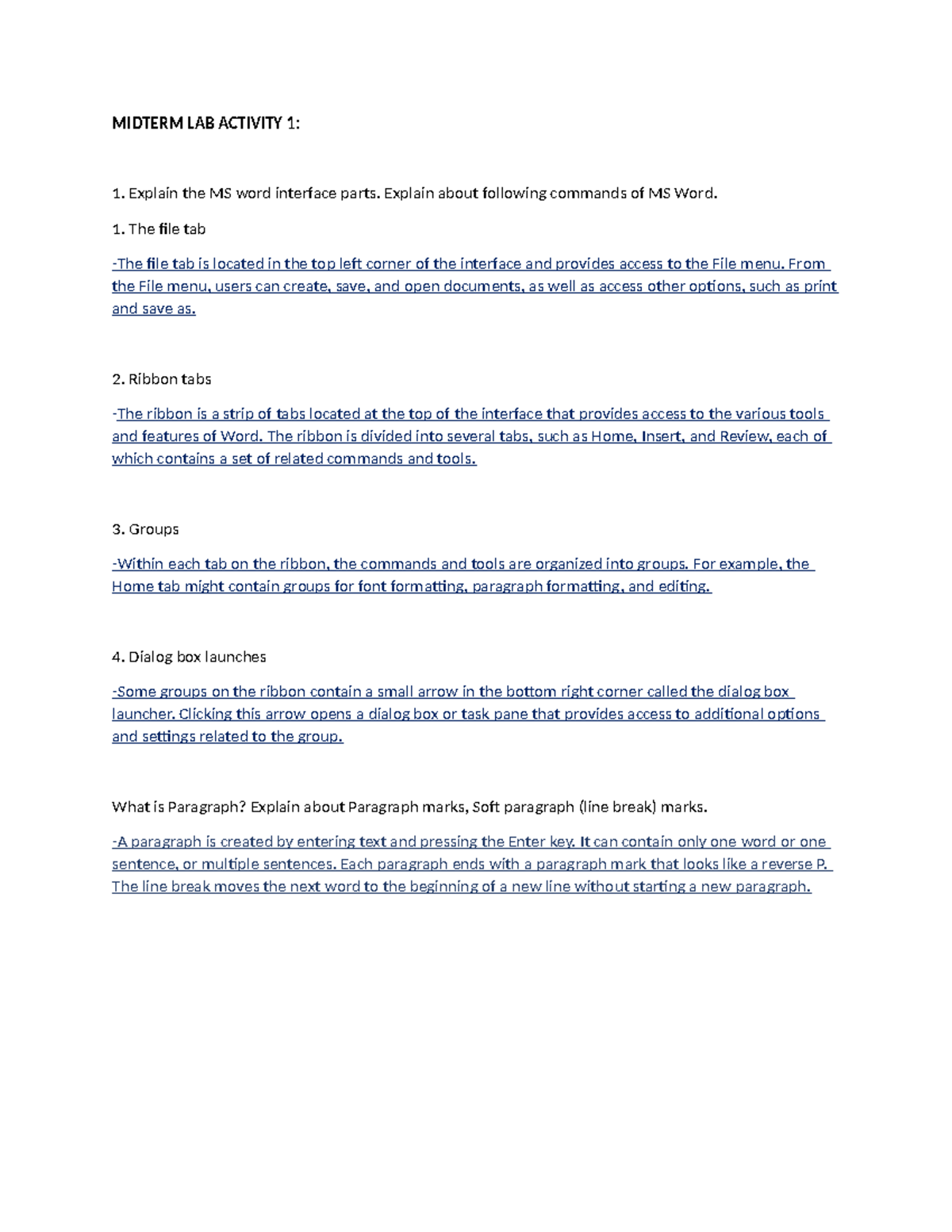 Midterm LAB Activity 1: Understanding MS Word Interface and Commands ...