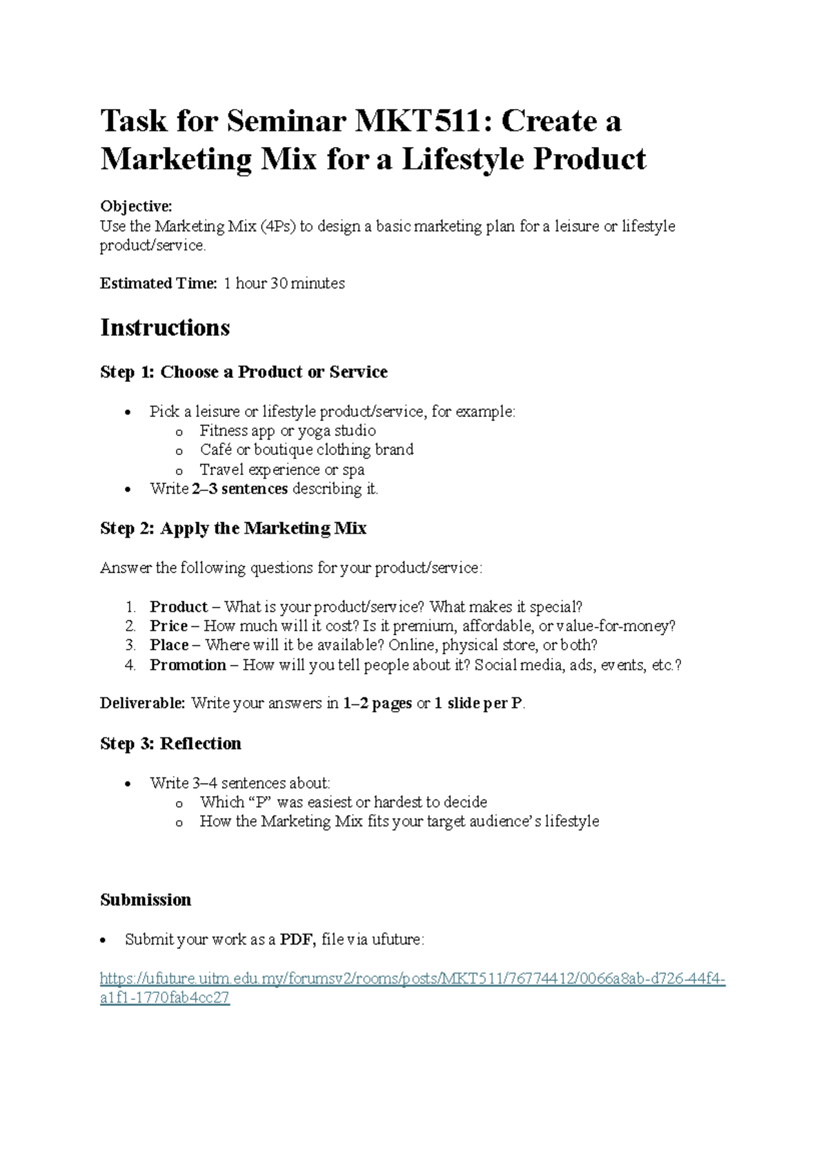 MKT511 Seminar Task: Designing a Marketing Mix for a Lifestyle Product ...