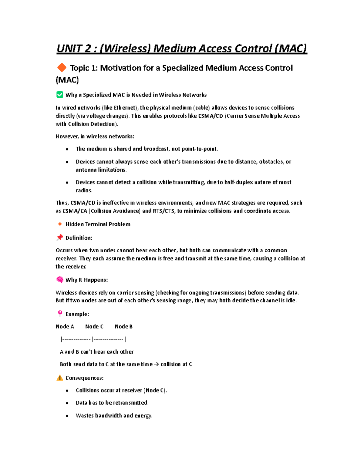 MC 6TH SEM Notes: Unit 2 - Wireless MAC Strategies and Protocols - Studocu