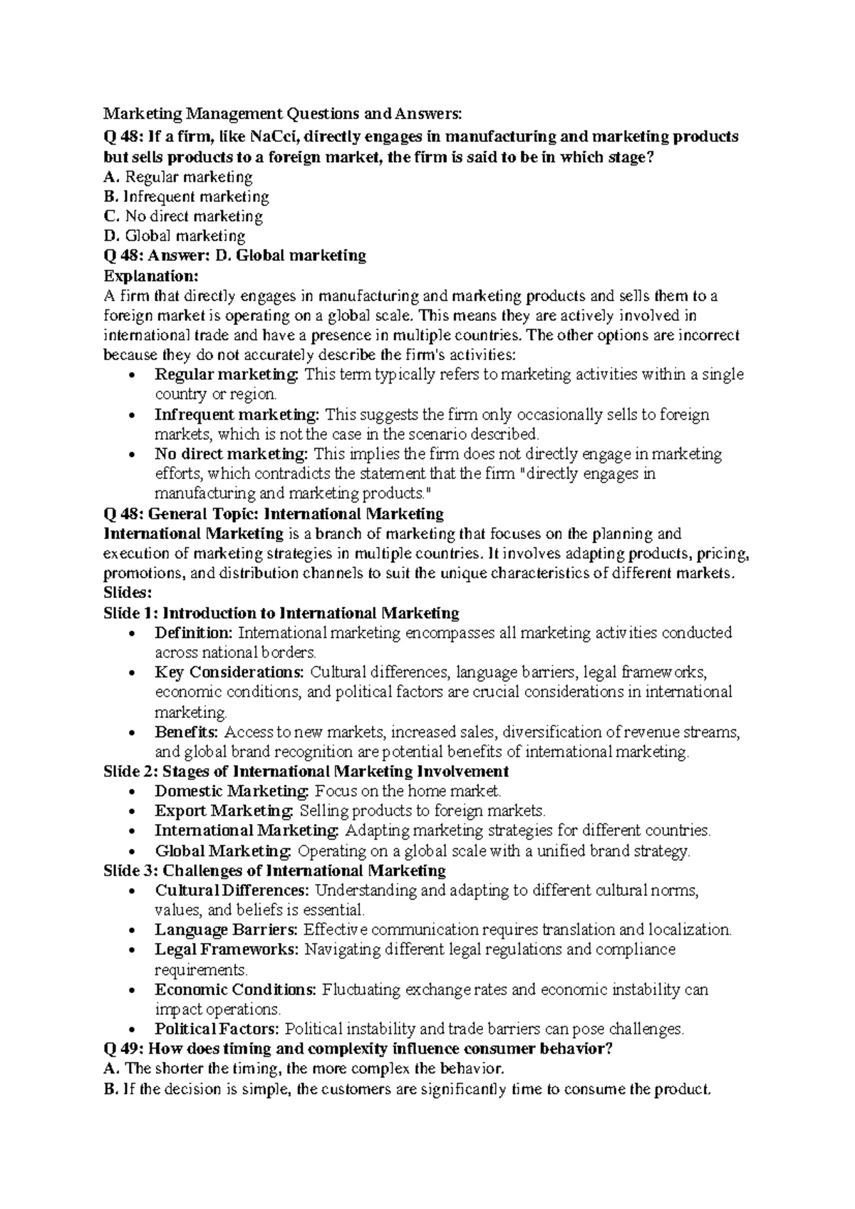 Marketing Management Exam Questions & Answers: Topics on Global ...