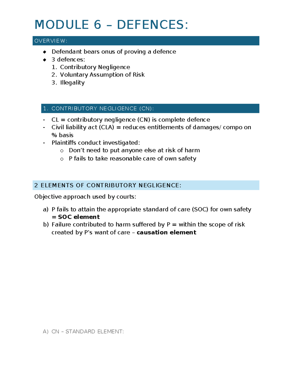 Module 6 – Defences: Contributory Negligence, Risk, and Illegality ...