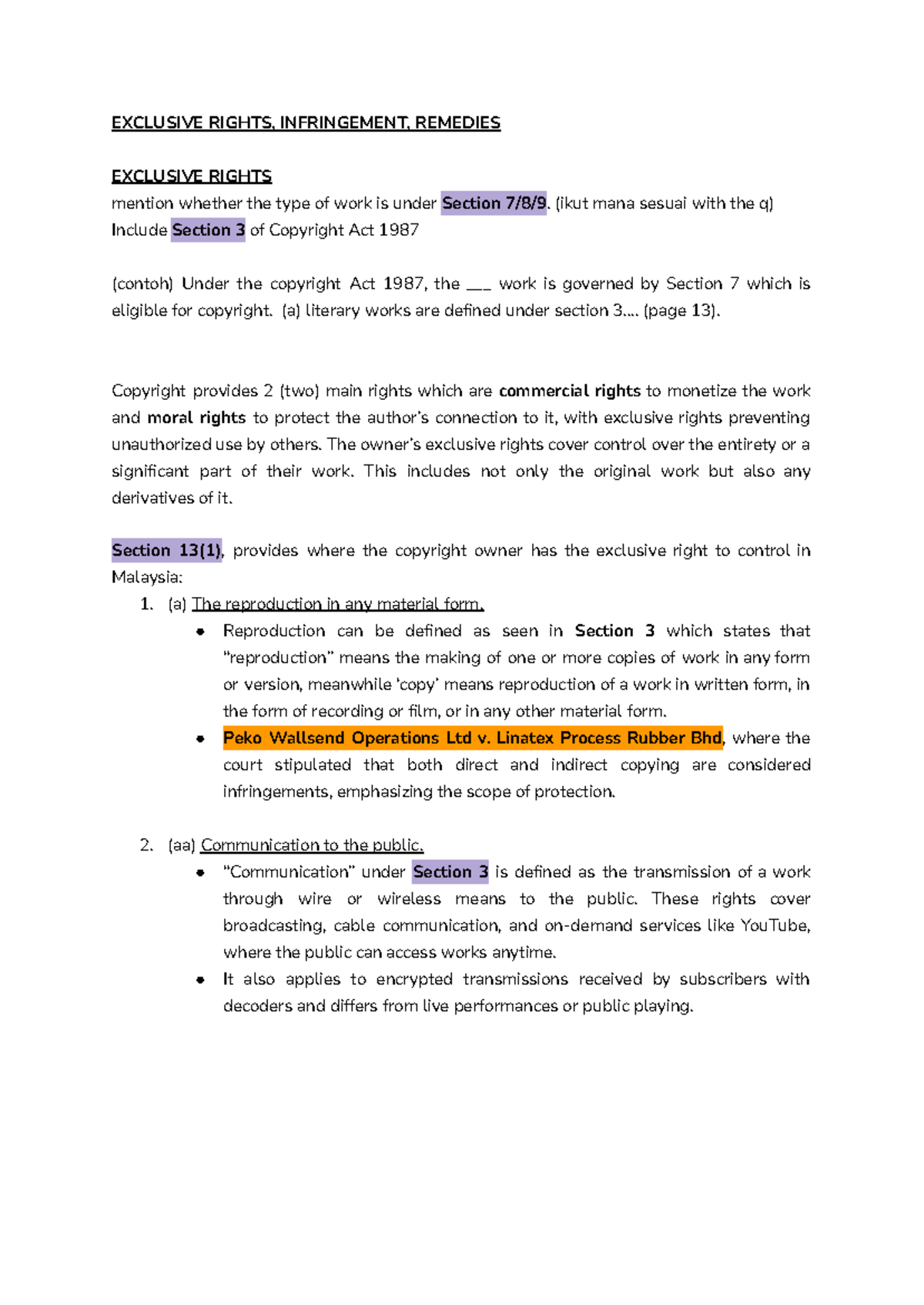 Exclusive Rights, Infringement, Remedies - EXCLUSIVE RIGHTS ...