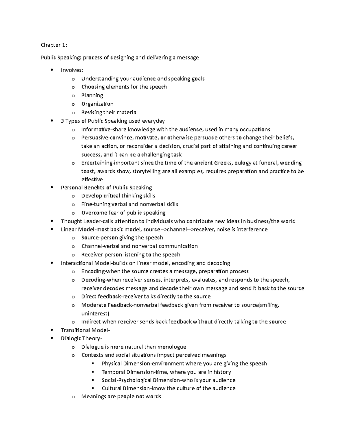 Chapter 1: Overview of Public Speaking and Its Key Concepts - Studocu
