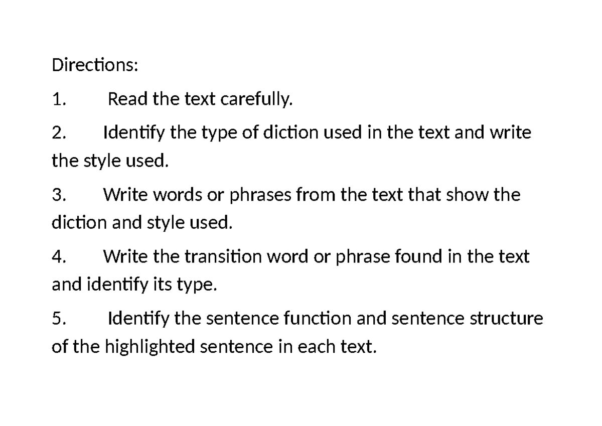 Performance Task: Analyzing Diction and Sentence Structure - Studocu
