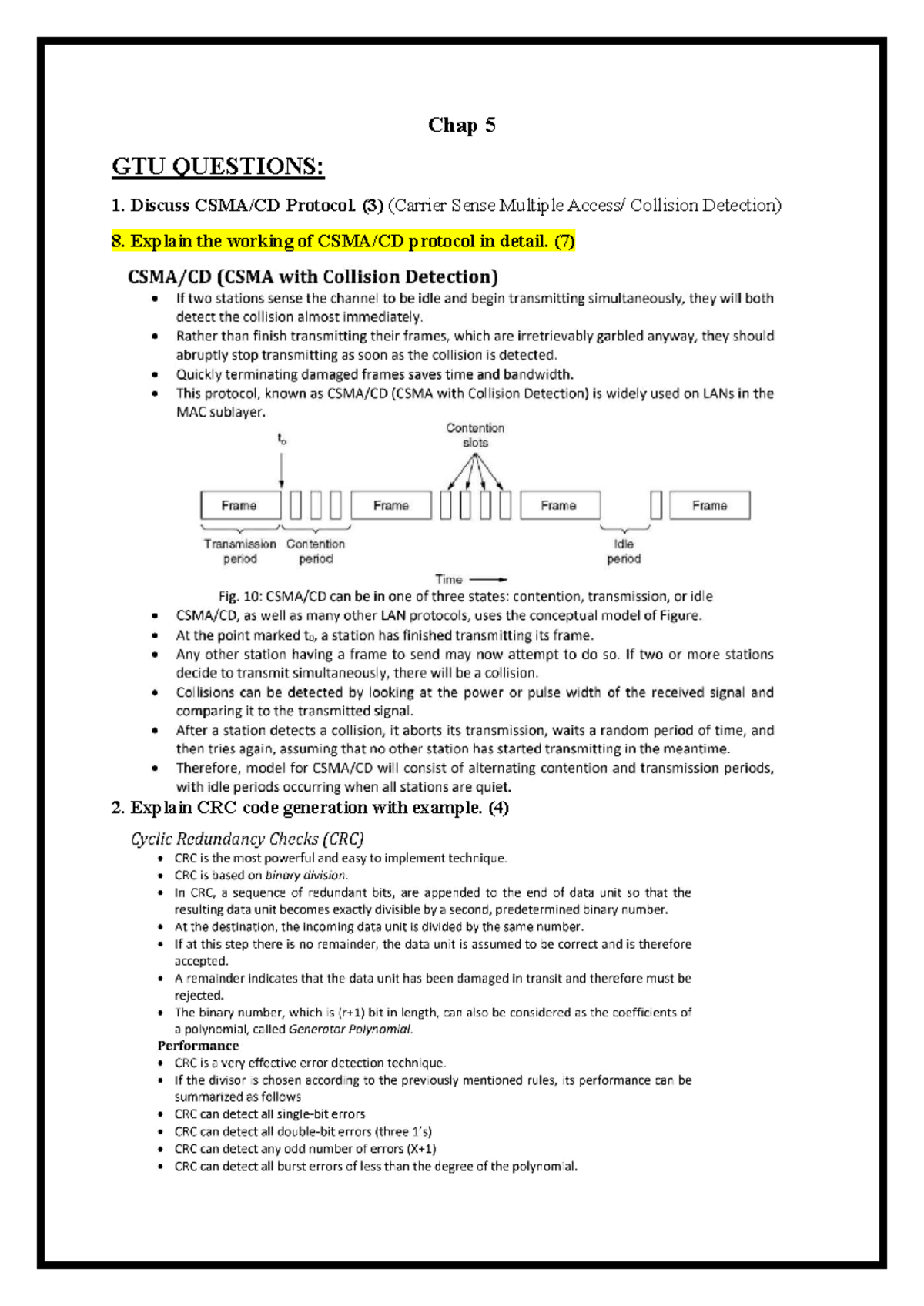 CN Chapter 5 - Detailed Notes on Networking Protocols and CRC - Studocu