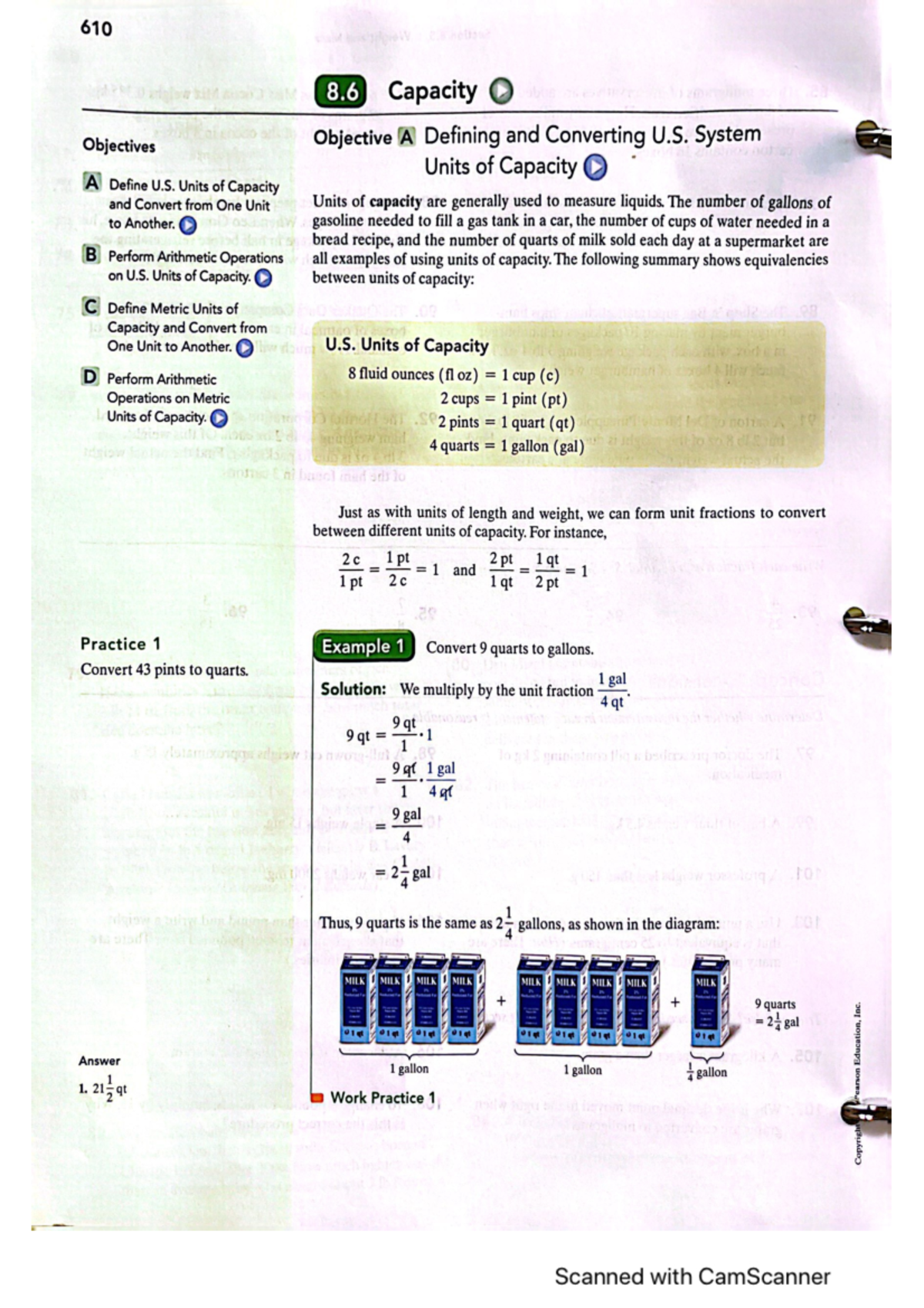 Math 111 Section 8.6 - 610 8 Capacity Objectives Objective A Defining ...
