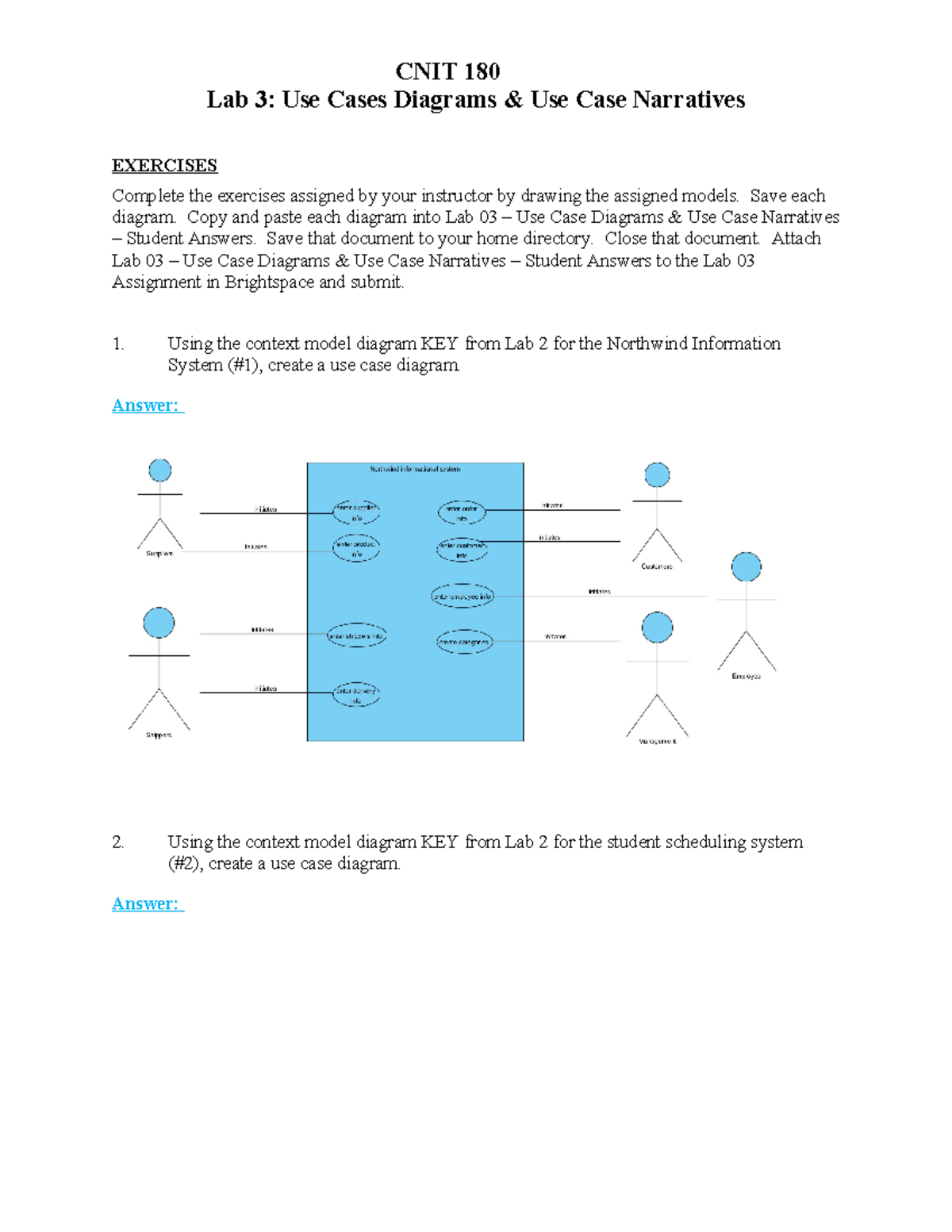 Lab 03 - Use Case Diagrams & Narratives - Student Responses - Studocu