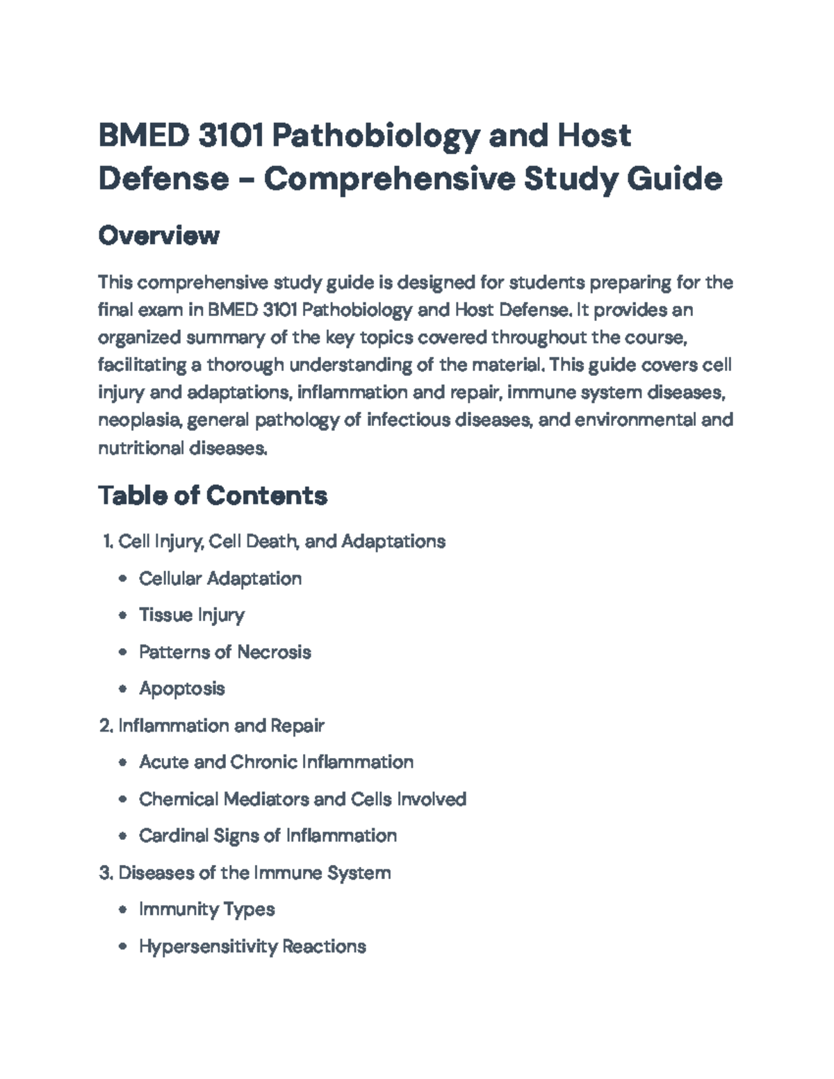 BMED 3101 Final Exam Study Guide for Pathobiology and Host Defense ...