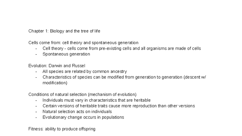 Biology 101: Lecture 1 - The Tree of Life and Evolution Concepts - Studocu