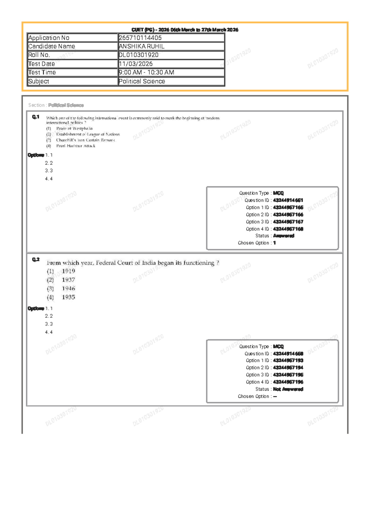 CUET (PG) 2026 Political Science MCQ Question Paper - Studocu