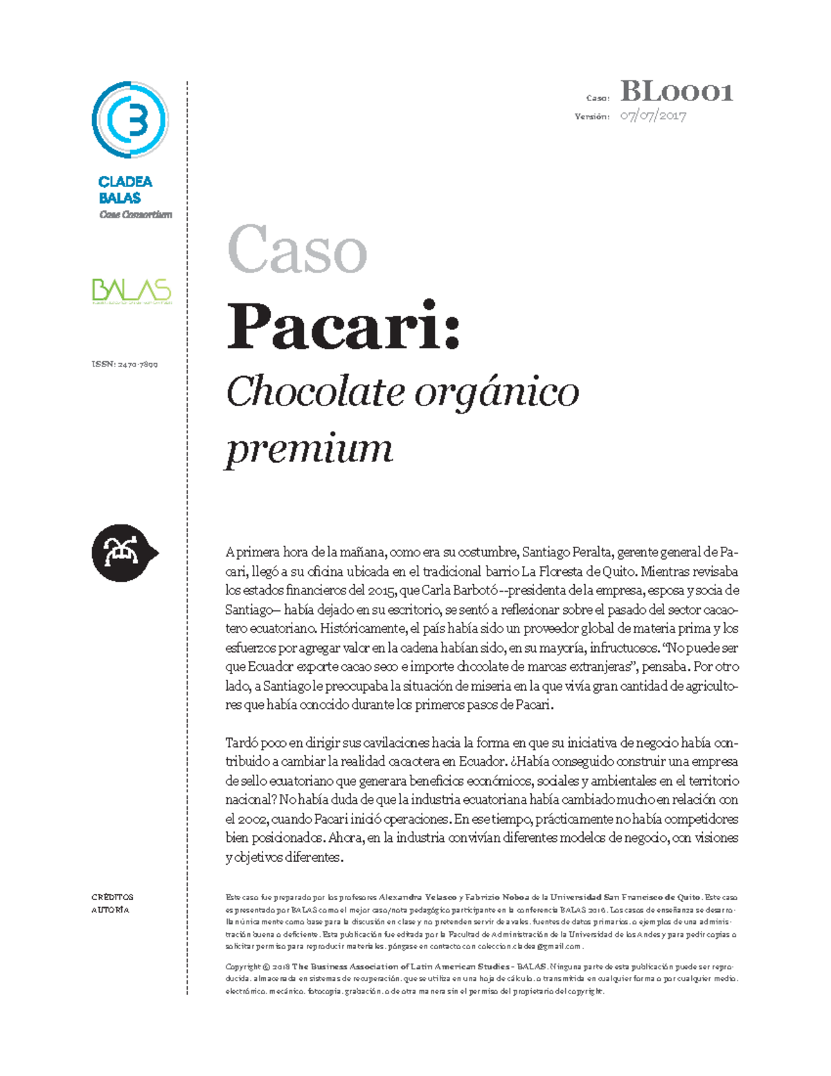 Caso Estudio: Pacari Chocolate Orgánico Premium - BALAS 2016 - Studeersnel