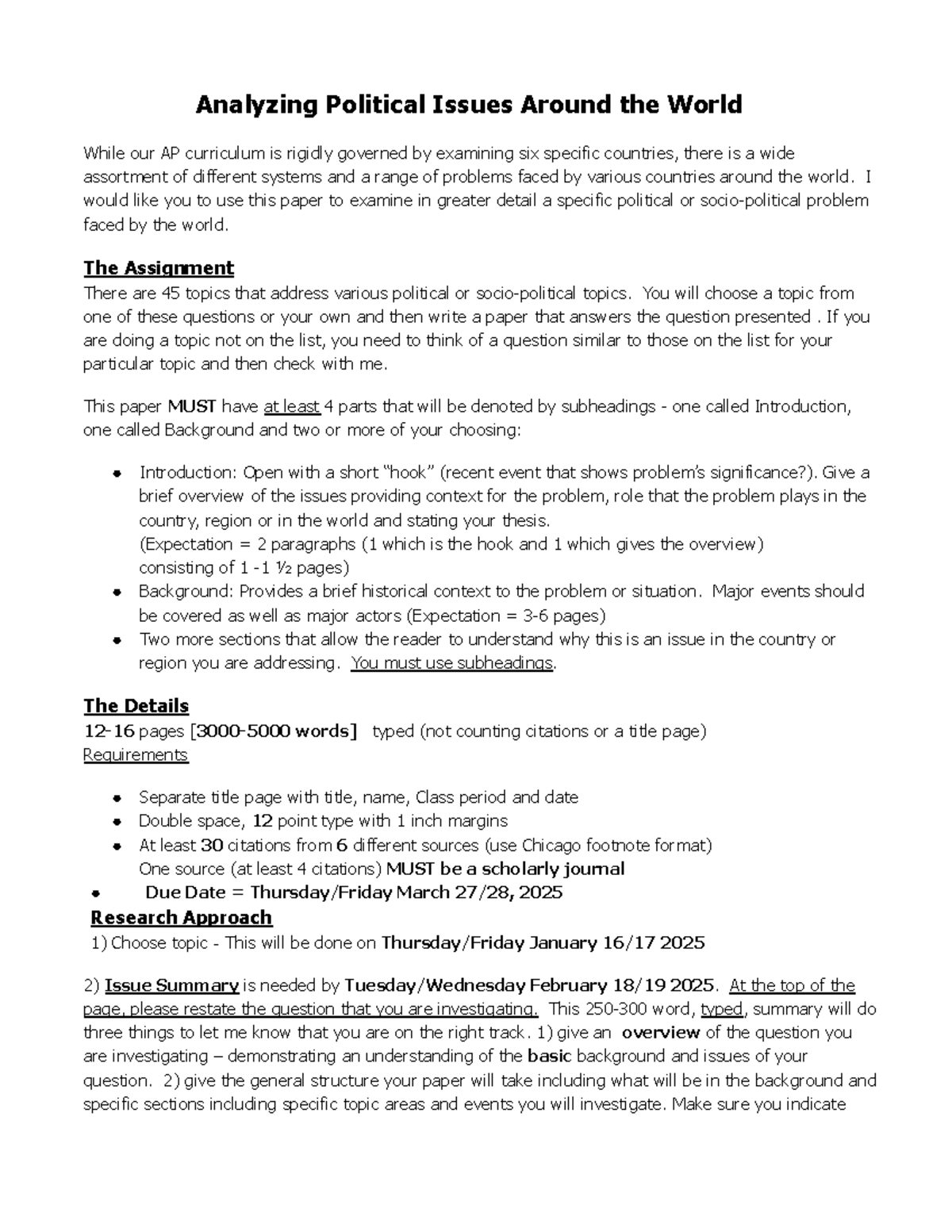 AP Socio-Political Analysis: Global Issues Research Paper Guidelines ...