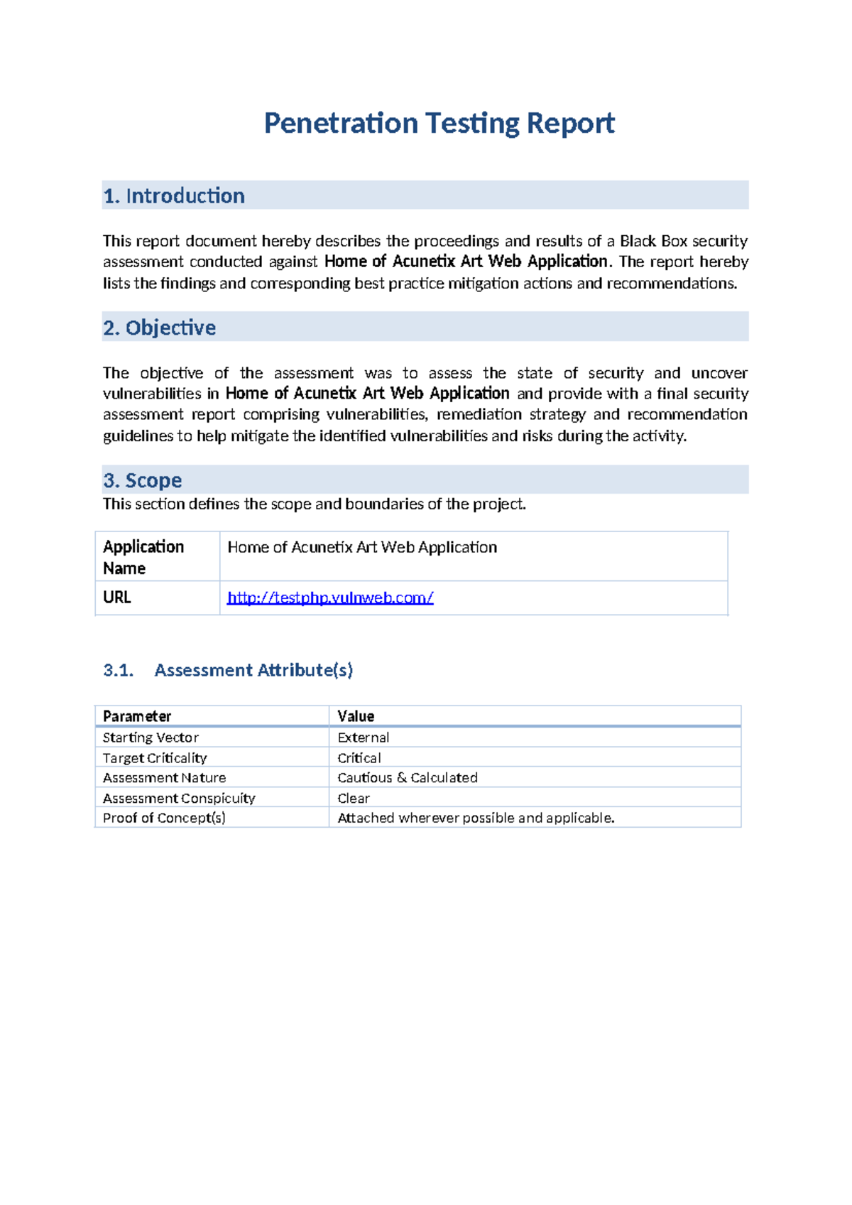 Web Pentesting Report - Black Box Assessment of Acunetix Art App - Studocu