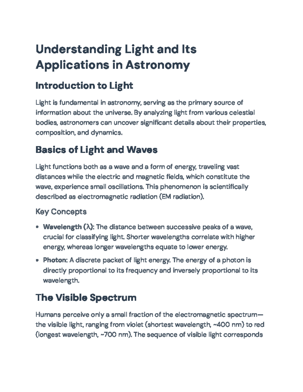 Understanding Light: Key Concepts and Applications in Astronomy ...