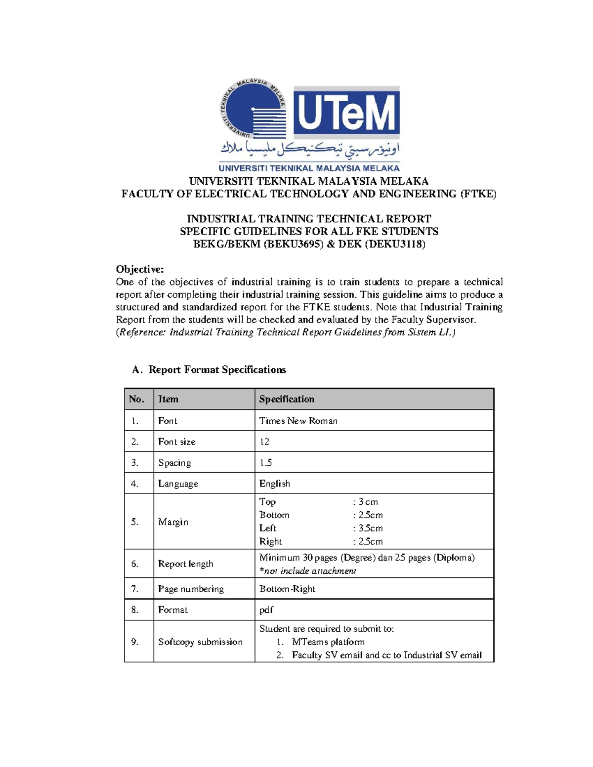 guidelines-for-industrial-training-report-beku3695-2023-studocu