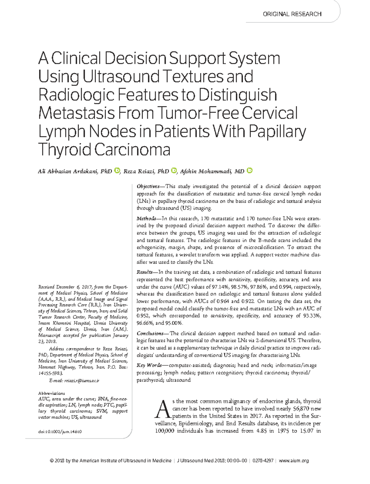 A Clinical Decision Support System for Metastatic LNs in PTC Using US ...